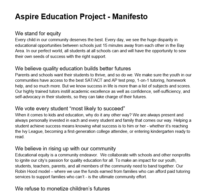 Company Manifesto